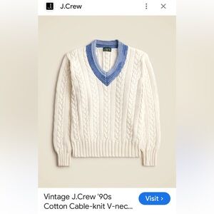 Vintage 90’s J.Crew Oarsman Cotton cable knit V neck sweater. Men’s Large . Rare